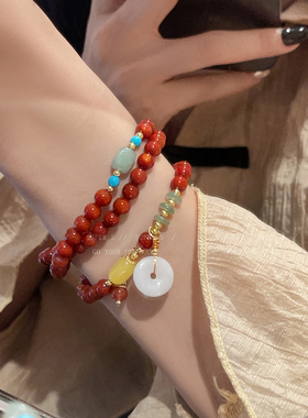 新中式多层平安扣南红玛瑙手錬女民族风覆古国潮手串夏季显白手饰