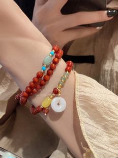 新中式多层平安扣南红玛瑙串珠手链女民族风复古国风叠戴手串手饰