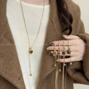 美拉德爱心太阳花虎眼石吊坠项链女秋冬长款 毛衣链配饰 圆形抽拉式