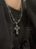 朋克风十字架项链女小众长款 嘻哈辣妹锁骨链双层叠戴配饰精致男款