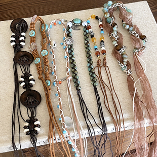 一款三戴~波西米亚民族风项链女眉心坠发饰发绳古着编织腰链配饰