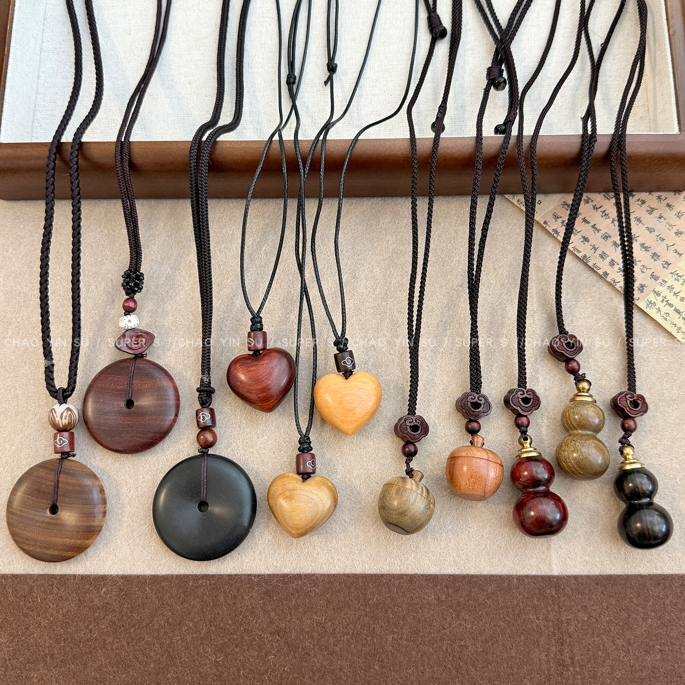 民族风天然檀木平安扣葫芦项链