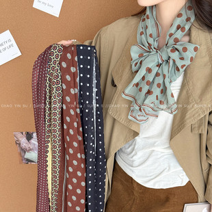 秋冬百搭波点丝巾女高颜值时尚小众装饰搭配衬衫颈饰腰带保暖围脖