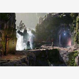 UE5虚幻4中世纪瀑布石桥悬崖遗迹洞窟场景素材 Waterfall Bridge