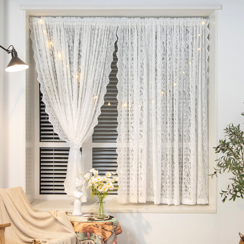 新款法式窗纱窗帘门帘蕾丝免打孔安装隔断田园美式飘窗厨房卧室