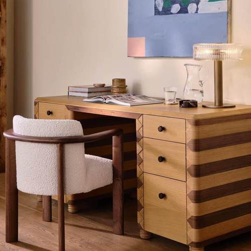 北欧原木风实木书桌现代简约办公桌抽屉储物书房家用写字台电脑桌