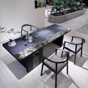 意式极简天然大理石茶桌轻奢高级茶台家用办公室高级感一体泡茶台