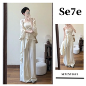 辣妹抹胸大码 三件套装 披肩法式 开衫 女系带设计感宽松高腰显瘦长裤