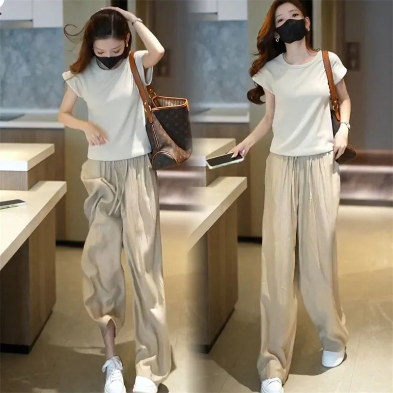 高级感洋气时尚套装女2026夏季新款小个子休闲上衣阔腿裤两件套潮