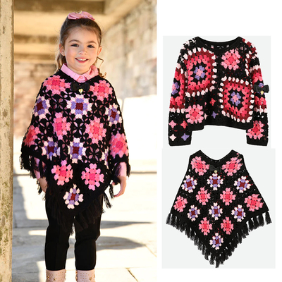 限时4折 英国angels face秋冬新款 女童编织斗篷毛衣彩色