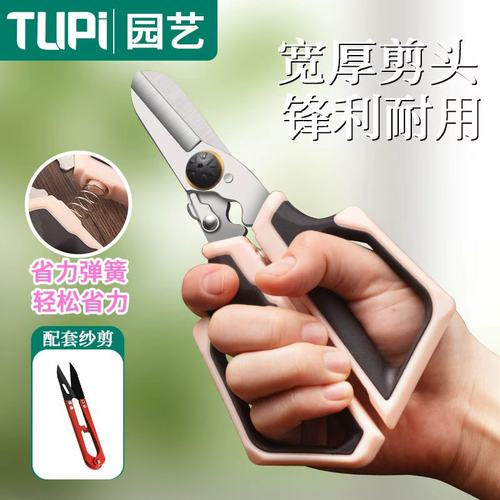 TUPI园艺剪不锈钢便携式自动回弹花艺剪省力锋利耐用多功能去刺