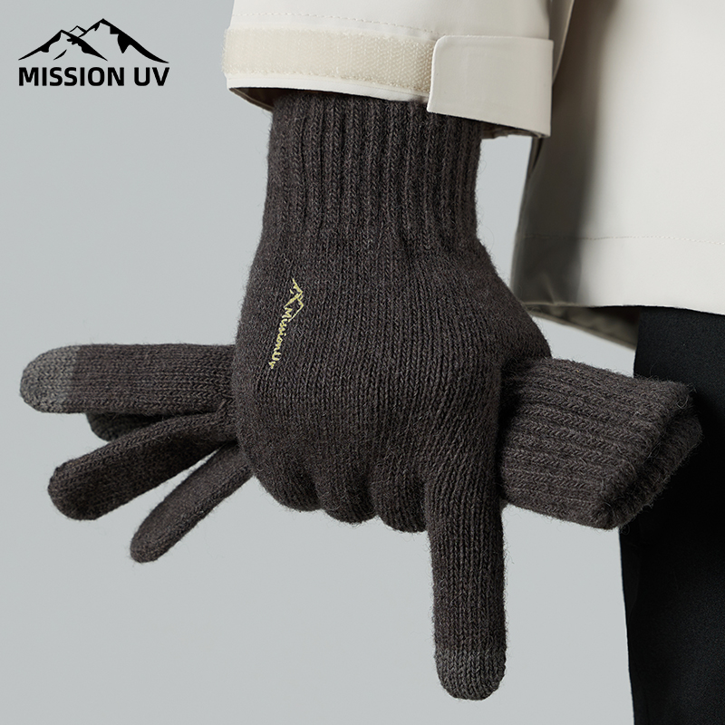 MISSION UV羊毛手套男冬季加厚开车针织防寒保暖可触屏毛线手套男