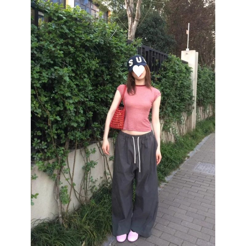 美式复古红色条纹t恤女夏季2025新款辣妹短袖修身显瘦bm短款上衣
