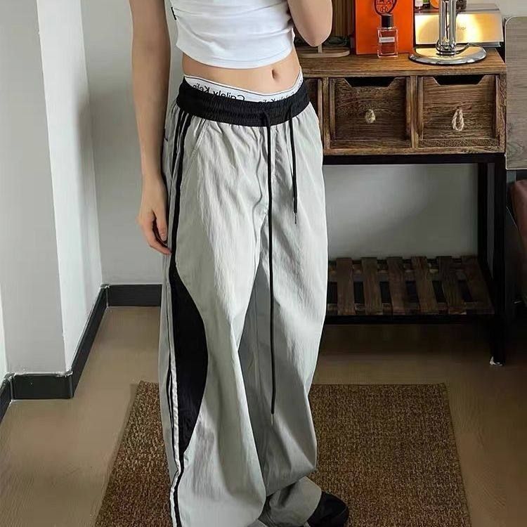 美式高街速干裤女夏季新款薄款三条杠直筒阔腿休闲运动户外工装裤