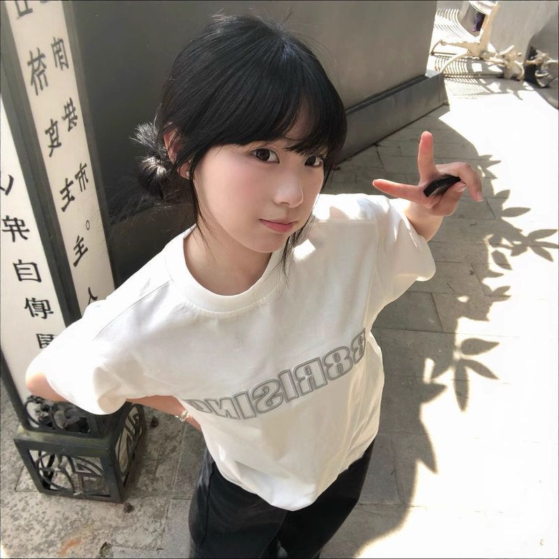 复古高街刺绣短袖t恤女夏2025新款慵懒风简约韩版小众纯棉上衣ins