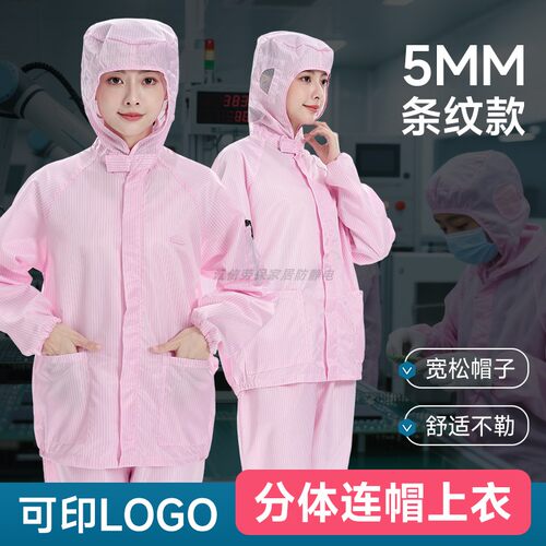 粉色蓝白色男女防尘静电衣