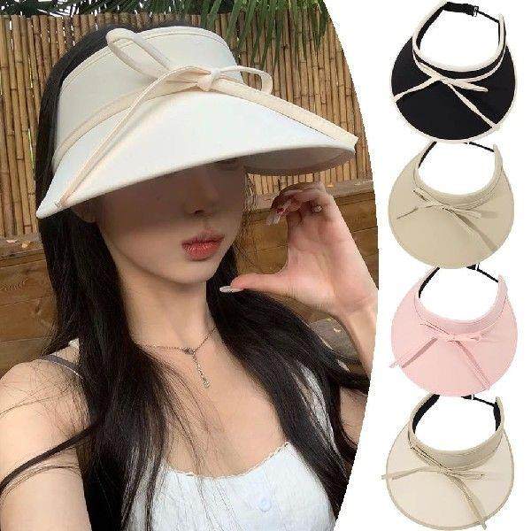 Korean Summer Tie Bow Empty Top Hat For Women Beach Wide