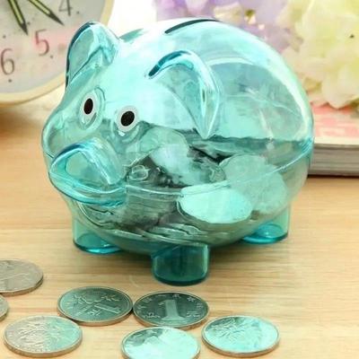 Cute Cartoon Piggy Money Bank Plastic Transparent Coins Mone