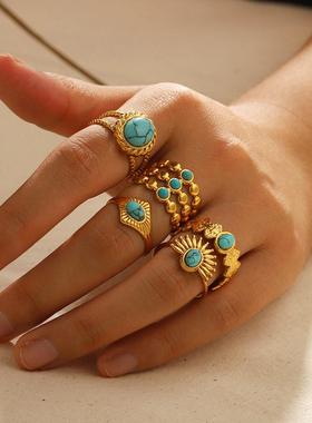 Cross border titanium steel inlaid with turquoise rings in