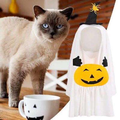 Pet Ghost Costume Witch Hat Pumpkin White Ghost Costume