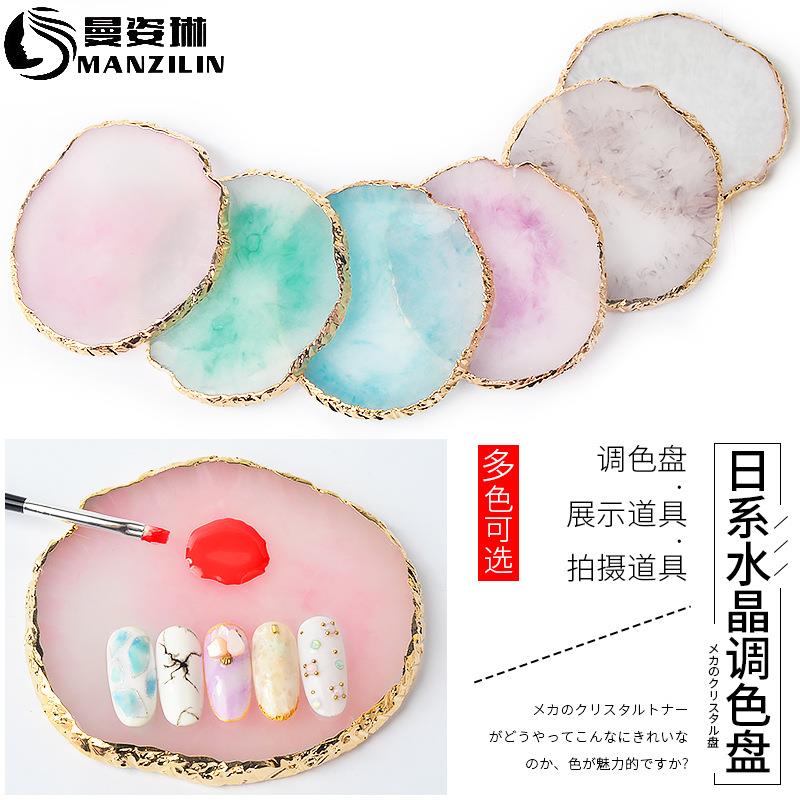 Round Resin Agate Stone Nail Color Palette Gel Polish Pallet