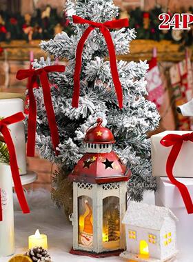 24Pcs Velvet Christmas Bows for Christmas Tree Decor Gift Bo