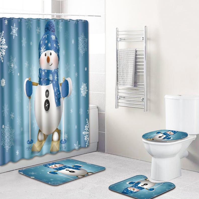 Christmas shower curtain bathroom mat set圣诞节浴帘浴室地垫