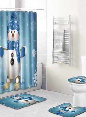 Christmas shower curtain bathroom mat set圣诞节浴帘浴室地垫