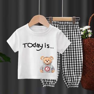 夏季儿童短袖套装2023新款男童宝宝棉质T恤女童洋气两件套装潮流