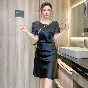 韩版礼服裙气质名媛风女人味泡泡袖显瘦减龄连衣裙子女夏季高级感