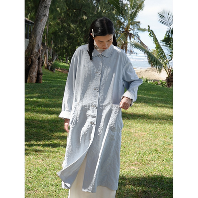 SeamsSense翻领撞色宽松长风衣