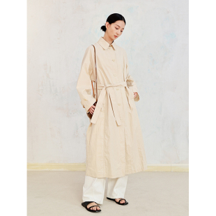 Seams Sense｜原创设计简约纸感肌理落肩翻领宽松长风衣外套17050