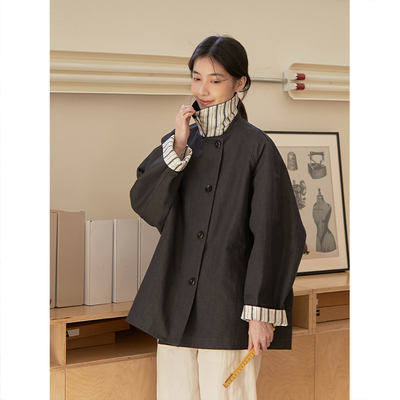 Seams Sense｜文艺复古宽松廓形牛仔风拼色短风衣外套17149