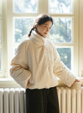 Seams Sense｜日系简约可拆卸毛领绑带花苞90白鸭绒短羽绒服01033