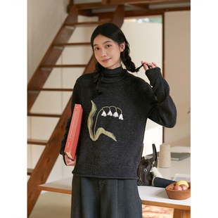 Seams 毛衣01010 Sense｜原创文艺圆领卷边铃兰花图案套头长袖