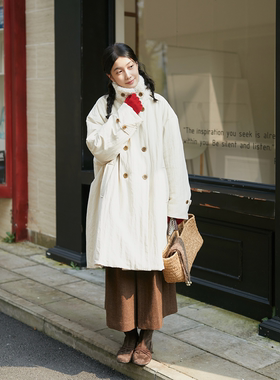 Seams Sense｜文艺宽松毛领中长风衣式夹棉3M新雪丽棉服17185