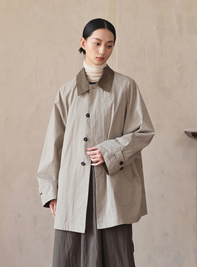 Seams Sense｜文艺复古休闲宽松廓形格纹色织拼色短风衣外套17090