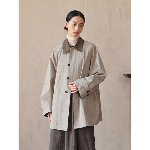 Seams Sense｜文艺复古休闲宽松廓形格纹色织拼色短风衣外套17090