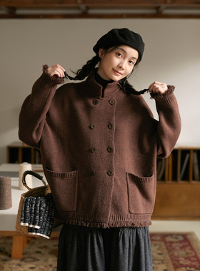 Seams Sense｜秋冬简约通勤流苏双排扣宽松针织开衫毛衣外套01025