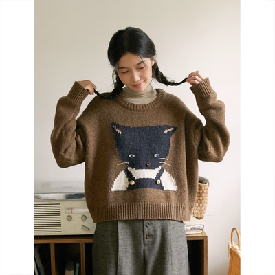 SeamsSense可爱猫猫头套头毛衣