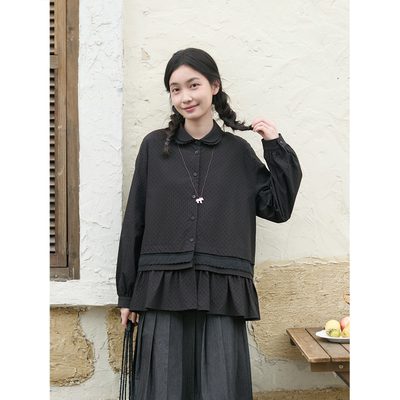 双层元宝领特种绣长袖衬衫