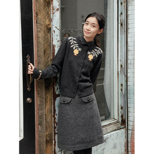 Seams Sense|原创设计文艺石榴提花针织开衫女短款毛衣外套17126