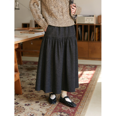 SeamsSense松紧腰分割毛呢半裙