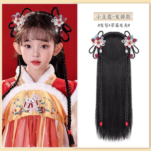 儿童汉服假发新年古风盘发一体式 发髻 懒人发箍头饰垫发包女童古装