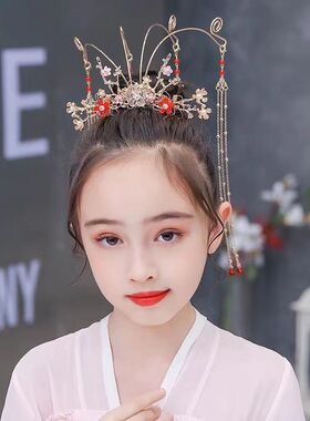 古装头饰小发冠红色流苏生日演出