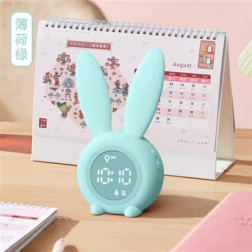电子闹钟学生用新款闹铃静音智能时钟女孩专用夜光充电卡通小兔子