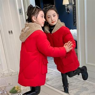 女童加绒棉衣冬装 外套冬季 洋气羽绒棉袄中长款 2022年新款 儿童棉服