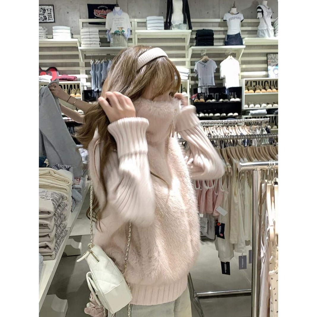 可拆卸袖子两穿毛毛外套