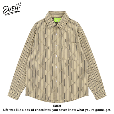 EUEH美式条纹提花长袖衬衫男女