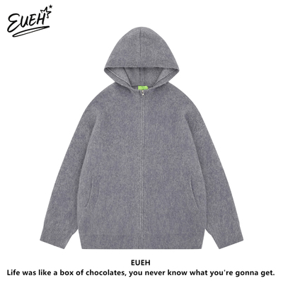 EUEH羊毛混纺马海毛连帽针织衫